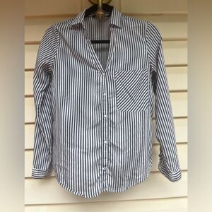 Zara Basic black/white stripes long sleeved shirt, sleeve flap, chest pocket, S